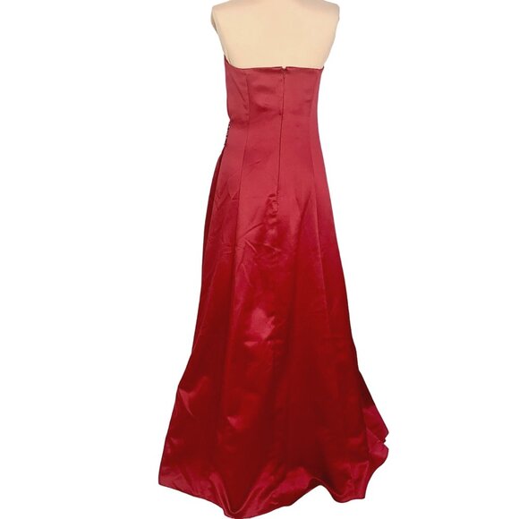 Apple Red Strapless Bridesmaid Gown Prom Side Drape Brooch Davids Bridal #8567 - Picture 6 of 11